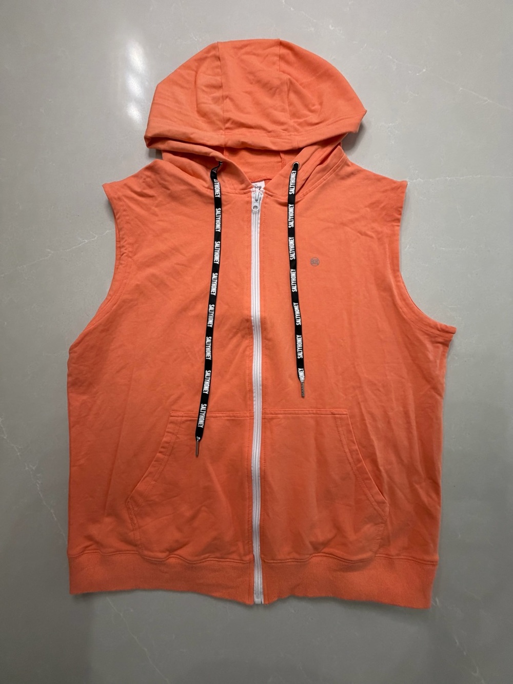 Salty Honey Peach Orange Sleeveless Zip Up Gym Hoodie Vest L